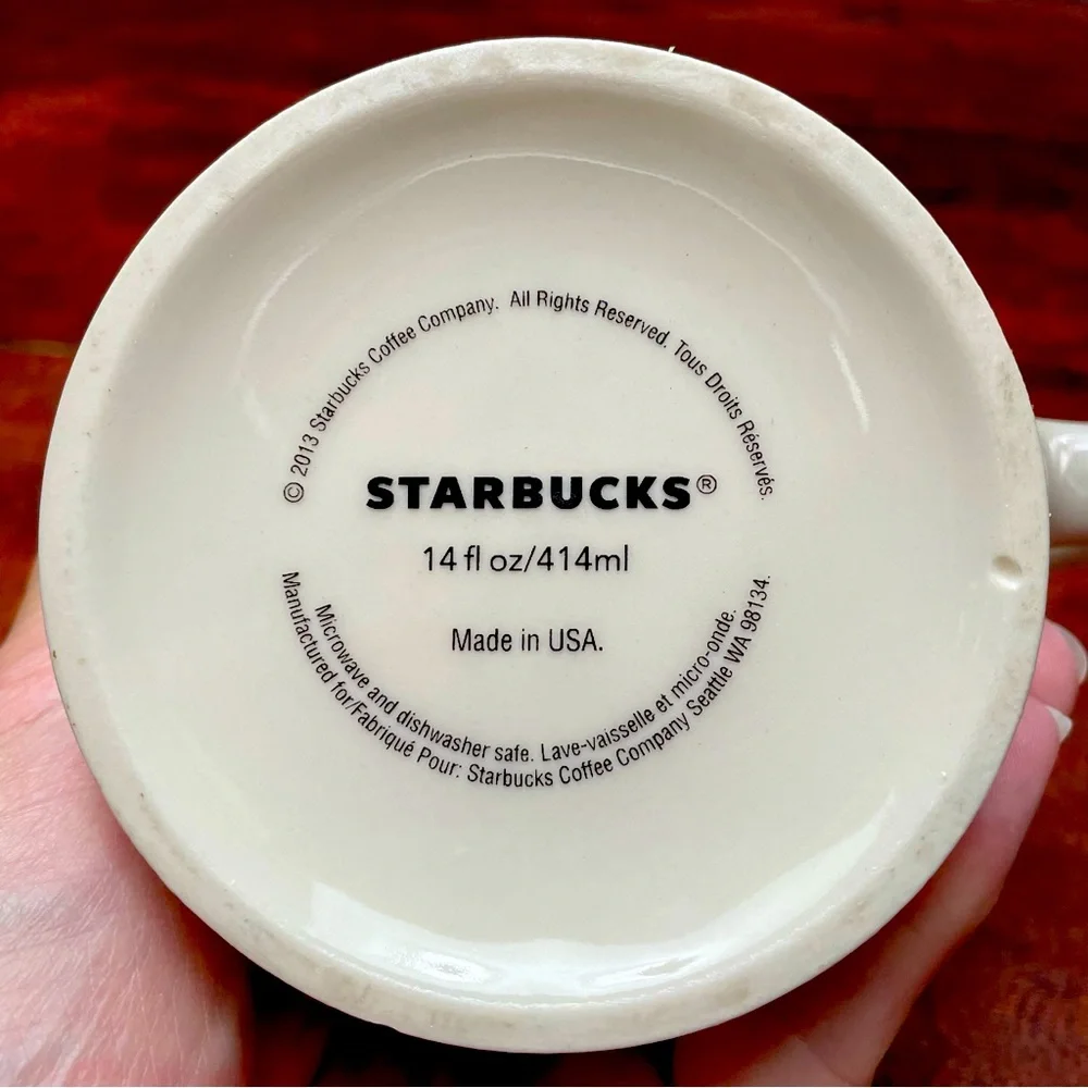 Starbucks 2013 White with Green Logo Ceramic Diner Coffee Mug (14oz)